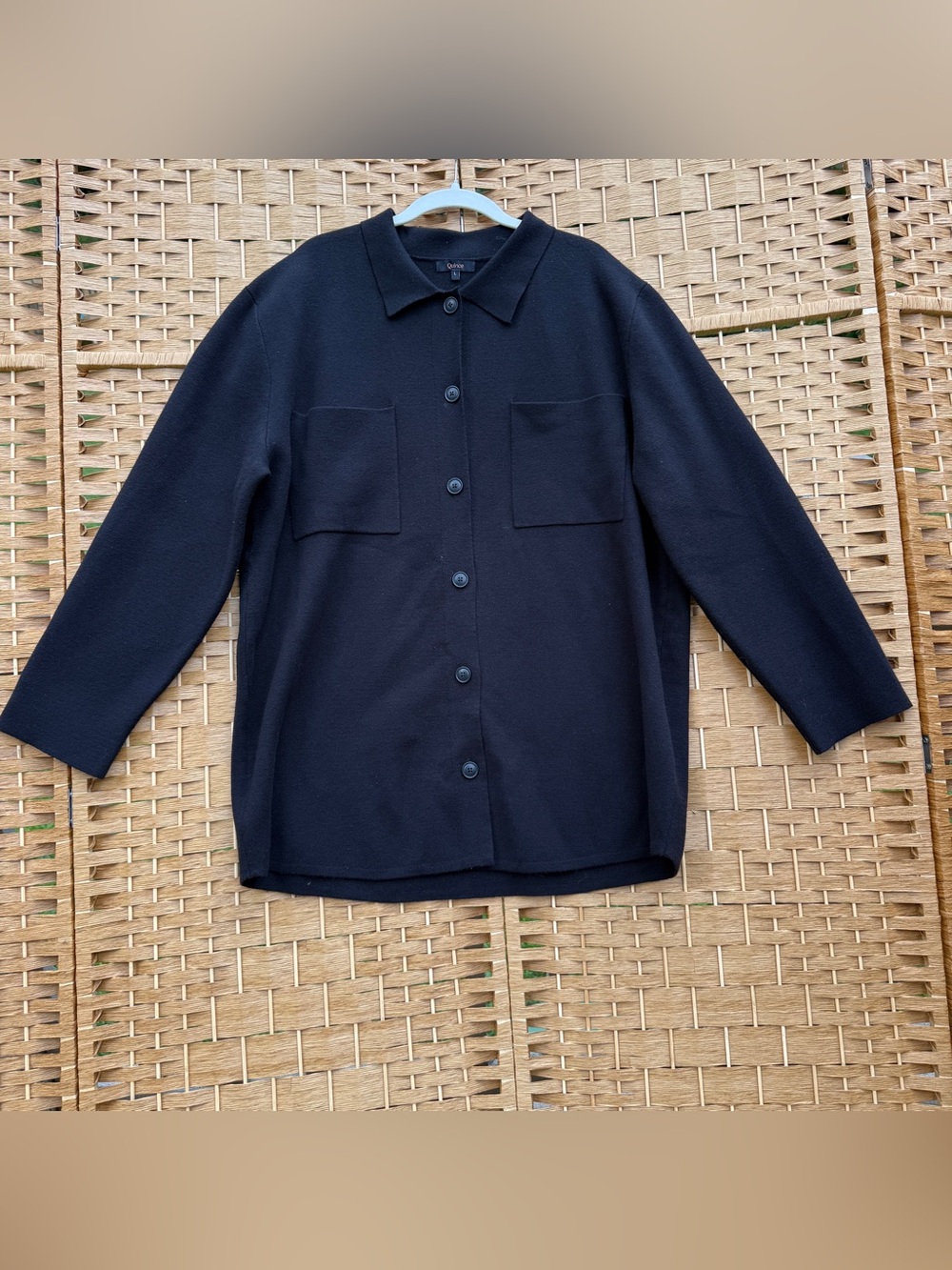 Quince Black Eco-Knit Milano Stitch Oversized Shirt Jacket Women’s Large
